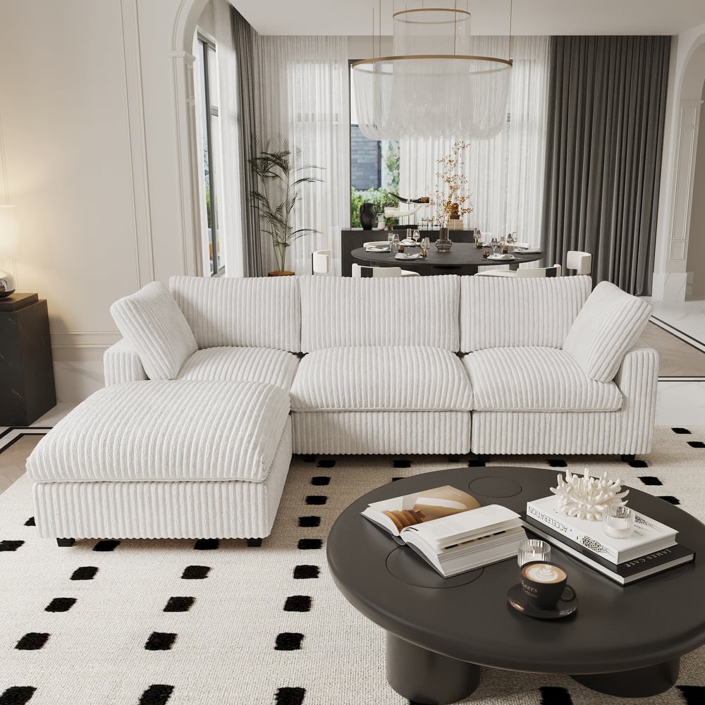 Oversized Deep Plush Cloud Sofa Couch, Modular Sectional Sofa with Ottoman