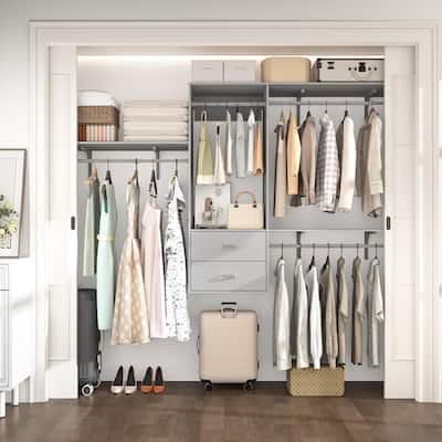 96'' Hanging Closet System with 3 Hanging Rod ＆ 3 Shelving Towers ＆ 2 Drawers,8FT Walk in Closet Organizer System