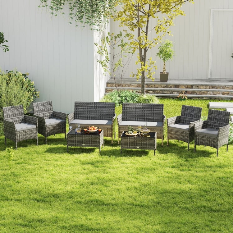 4 Piece Outdoor Rattan Patio Set with Cushions and Glass Table - 39.5" x 22.5" x 32"