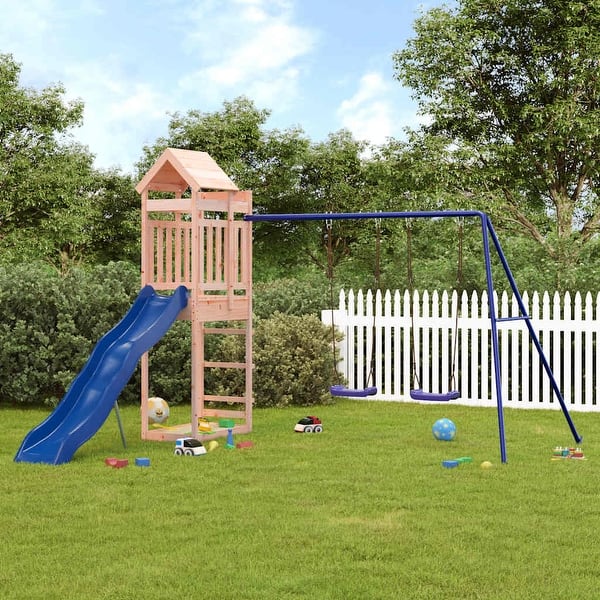 slide 2 of 21, vidaXL Swing Set Outdoor Backyard Wooden Playground Equipment for Kids Age 3-8 126" x 137.4" x 93.7"  Douglas