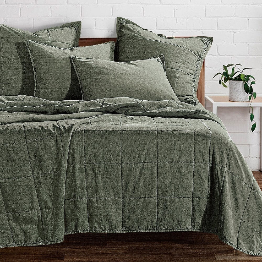 HiEnd Accents Stonewashed Cotton Canvas Quilted Vintage Chic 3 Piece Coverlet Set