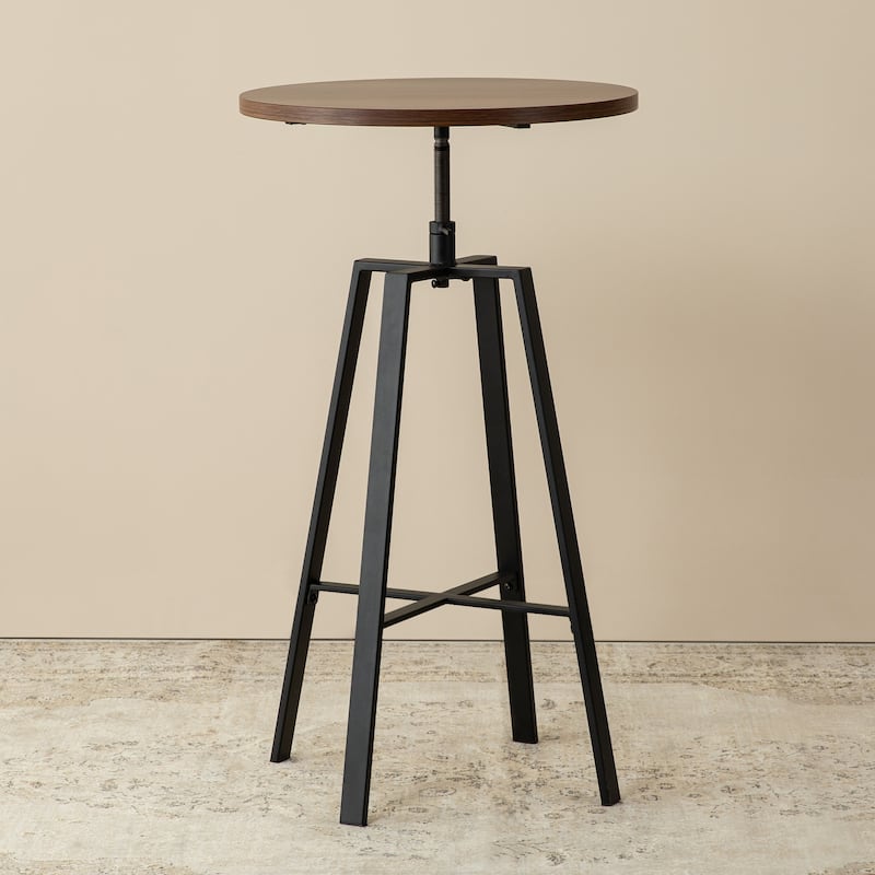 Glitzhome Industrial Wood Top Adjustable Swivel Round Pub Bar Table