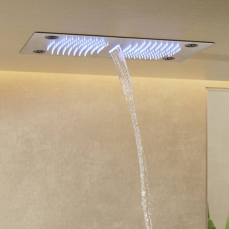 Thermostatic Shower System, 64-Color LED Mood Lighting 3-Functions Shower Head with Bluetooth Music & 6 Body Jets