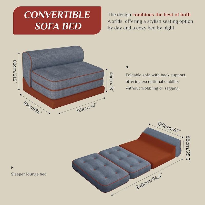 WOWMAX 3 in 1 Convertible Sleeper Sofa Bed 71"*48" Futon Sofa Bed Folding Couch, Ideal for Small Spaces, Living Room