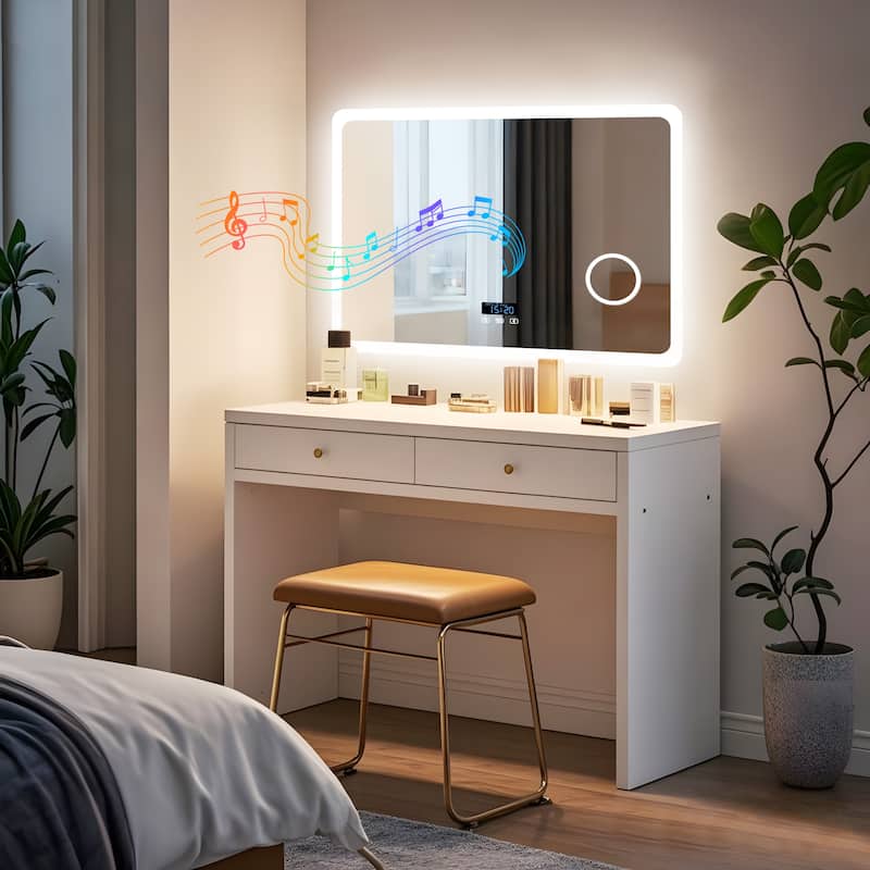Smart LED Bathroom Mirror with Bluetooth Speaker, Anti-Fog Magnifying