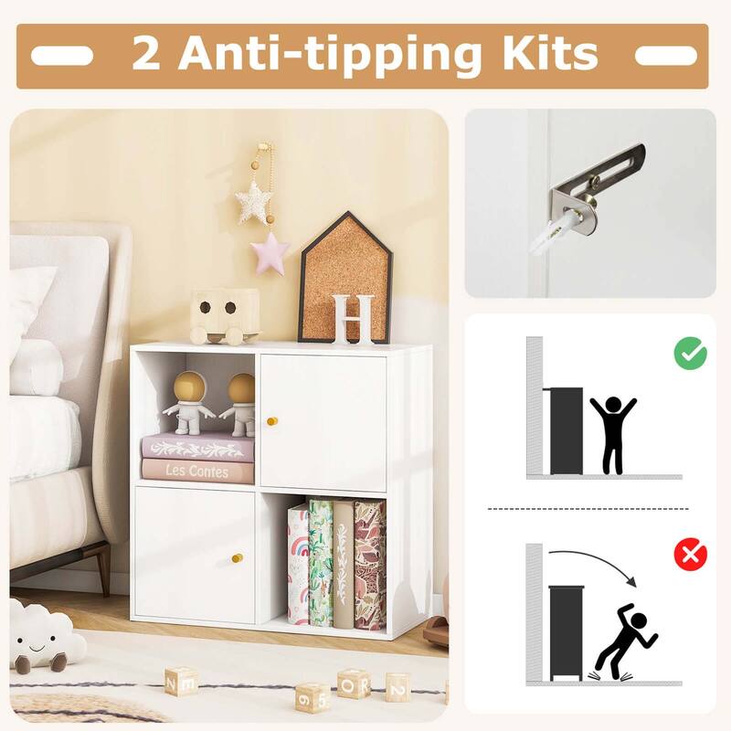 Costway 4-Cube Bookcase with Dual Anti-Tipping Kits & 2 Cabinets - See Details