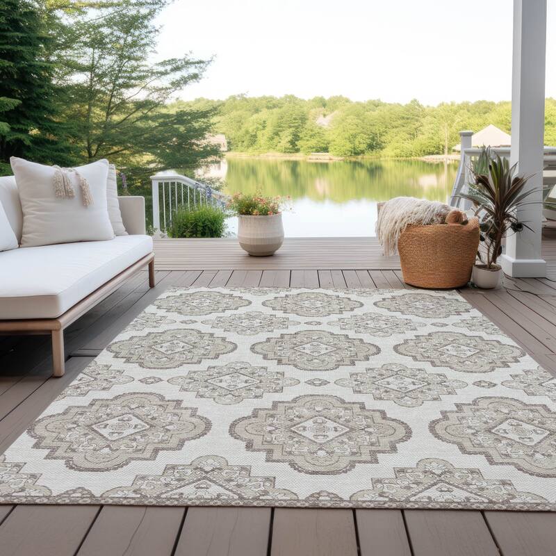 Machine Washable Indoor/ Outdoor Chantille Moroccan Boho Rug - Ivory - 10' x 14'