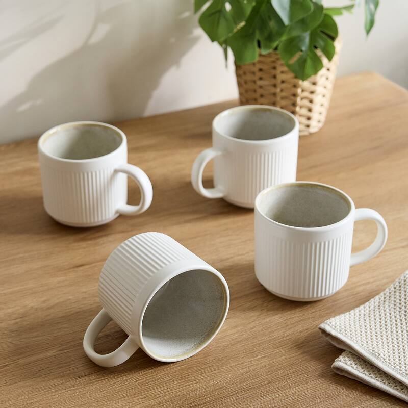 Sango Anderson Black Coffee Mugs Set of 4, 16.5 oz Ceramic Tea Cups