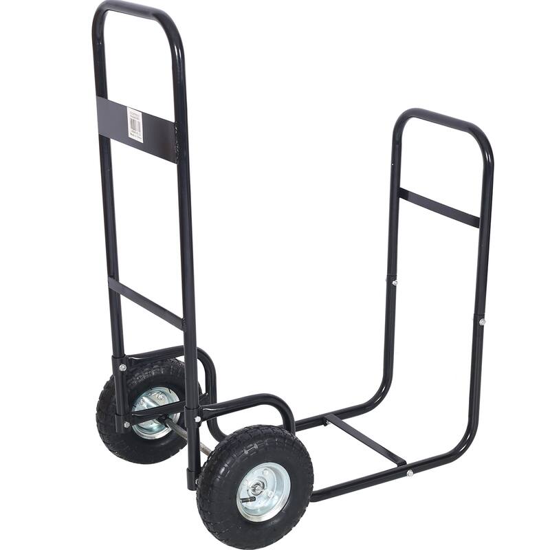 Outdoor Firewood Cart, Log Rolling Cart w/Pneumatic Wheels