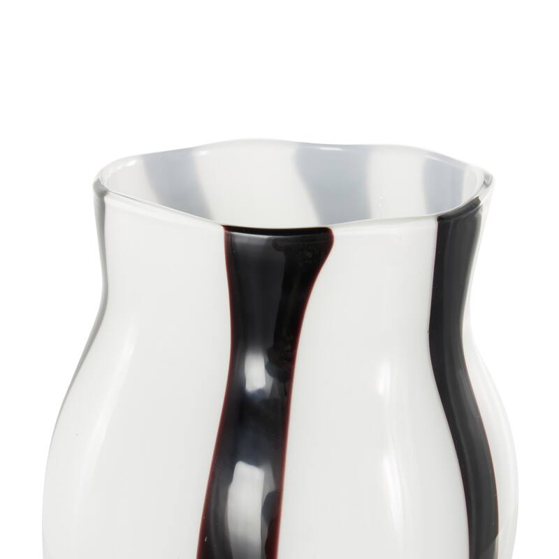 Glass Concaved Round Vase with Black Stripes - White - Roche River Decor
