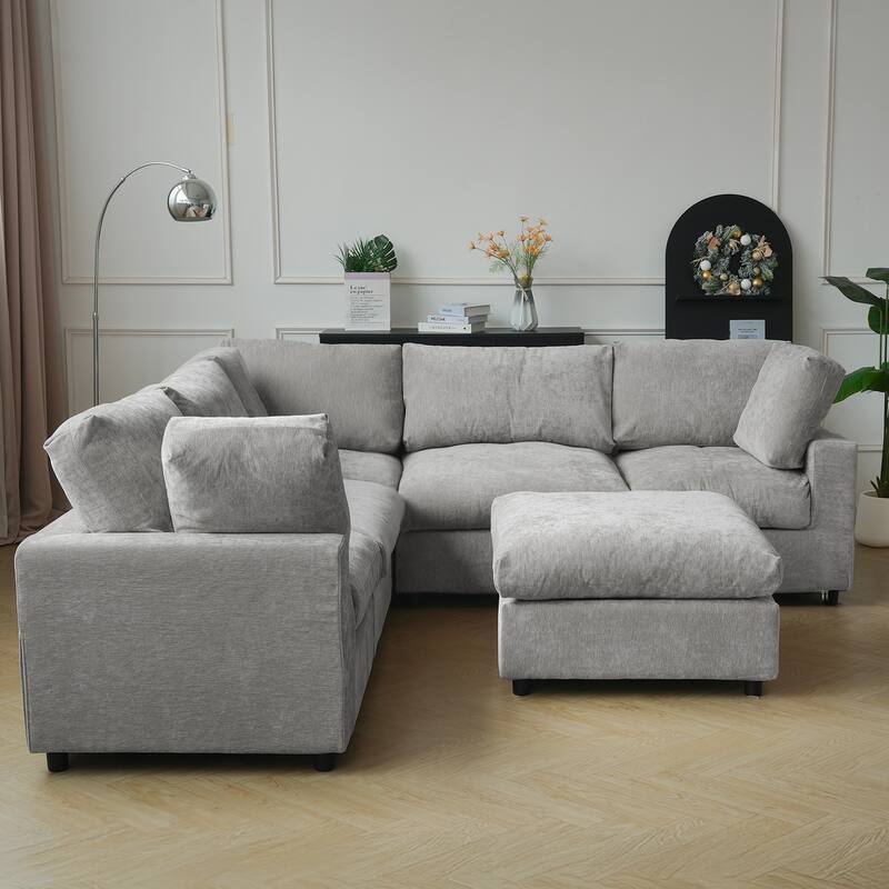 100" Oversized Modular Sectional Sofa, V Shape Cloud Couch Deep Seat Sofa with Ottoman, Cushion Covers Removable