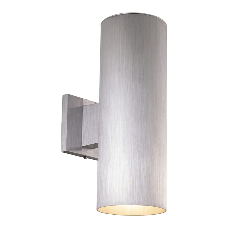 Chiasso Aluminum 2 Light Silver Cylinder Outdoor Wall Lantern Clear Glass - 5-in W x 14.25-in H x 8-in D - Satin Aluminum - 5-in W x 14.25-in H x 8-in D