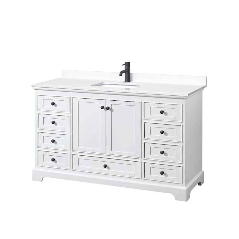 Wyndham Collection Deborah 60" Free Standing Single Basin Vanity Set - White / White Cultured Marble Top / Matte Black
