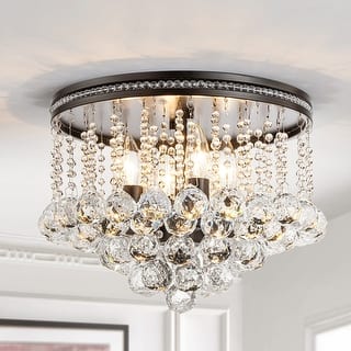4-Light Industrial Vintage Matte Black Semi-Flush Mount Ceiling Light with Crystal Beads - 15 in. W x 11 in. H