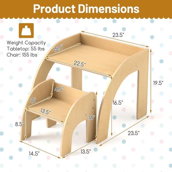 dimension image slide 1 of 2, Costway Kids Desk and Chair Set Wooded Toddler Table and Chair Set - See Details