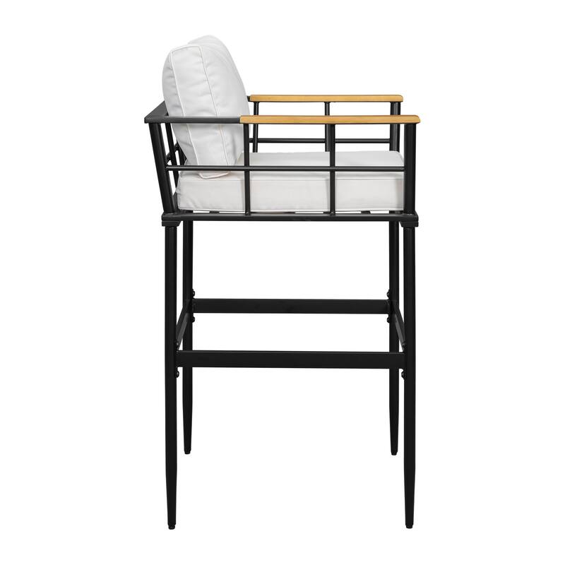 Outdoor Patio Metal Dining Set with Acacia Wood Armrest Suitable for Patio, Balcony or Backyard