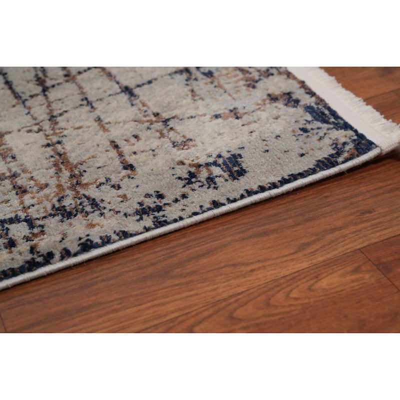Machine Made Oriental Polyester Carpet Modern Greys & Charcoal Distressed Area Rug - 7' 5'' X 5' 2''