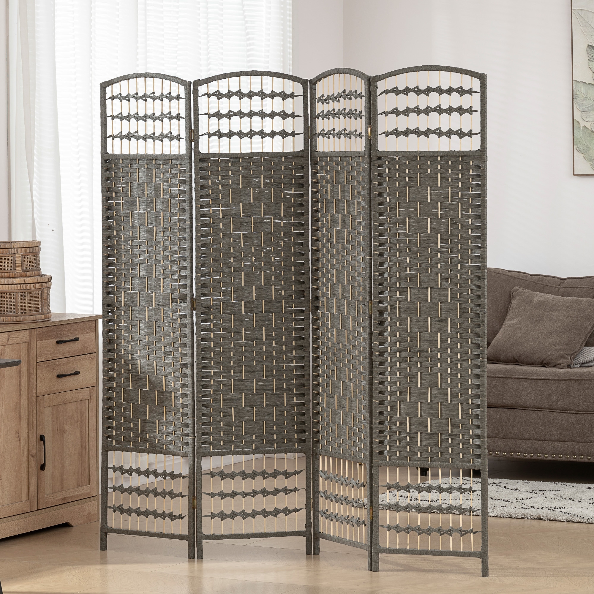 HOMCOM Panel Room Divider, 5.6 Ft Tall Folding Privacy Screen, Wave Fiber Freestanding Partition Wall Divider, White