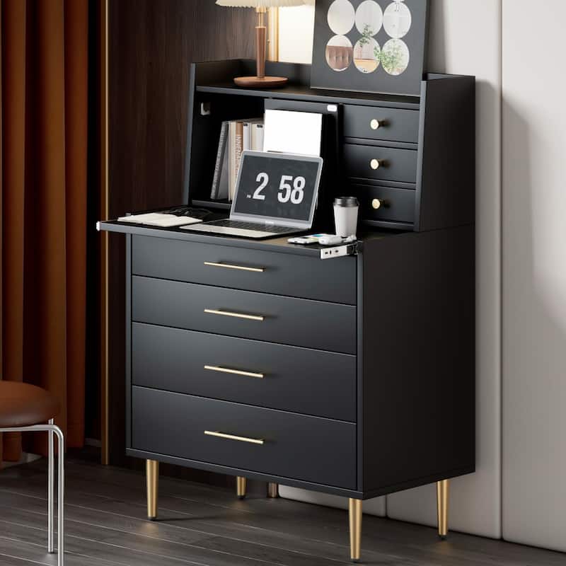 Vanity Makeup Table with Mirror and Retractable Table, Storage Dresser