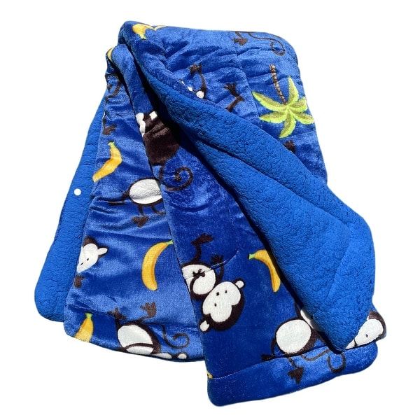 slide 2 of 25, Kids Soft Warm Sherpa Baby Toddler Blanket Printed Borrego Plush Throw - 40" x 50" - 40" x 50" Blue Monkey