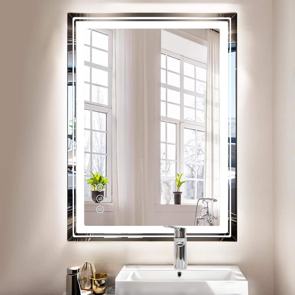 Bathroom Mirror with Lights 36x28 Inch Anti-Fog Shatter-Proof Wall-Mounted Vanity Mirrors with Frontlit & Backlit - 28x36