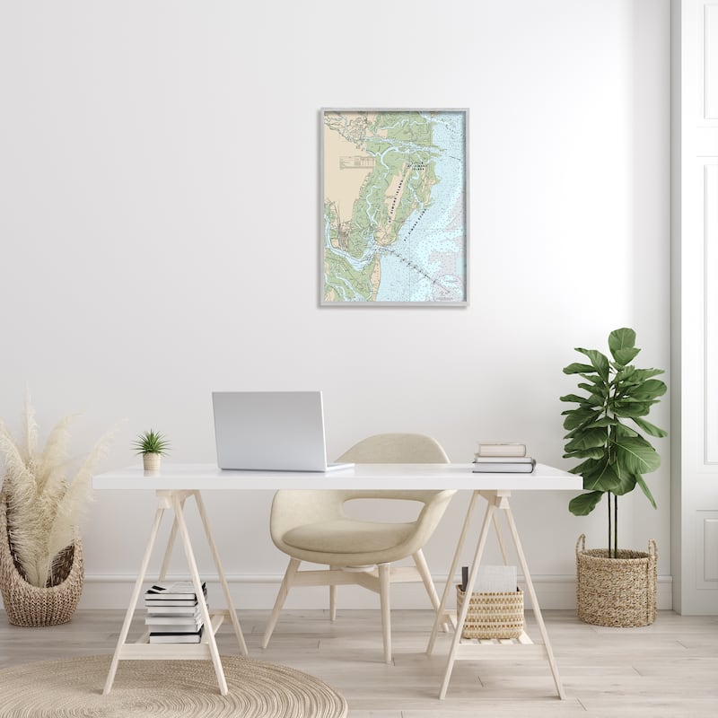 Stupell Traditional St. Simons Island Nautical Map Blue Green Framed Wall Art
