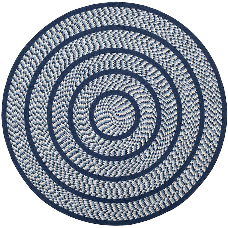 SAFAVIEH, Handmade Braided Jinela Country Rug - 6' Round - Ivory/Navy