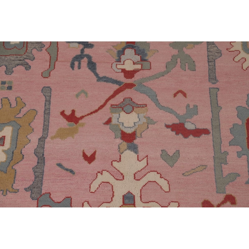 Pink Oushak Area Rug Handmade Transitional Floral Wool Carpet - 9'0"x 12'0"