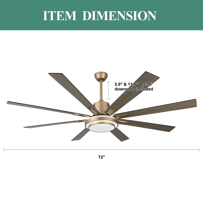 Cusp Barn 72" LED Dimmable Ceiling Fan,Industrial Reversible Fan Light,6 Speeds Quiet DC Motor with Remote for Large Room/Space
