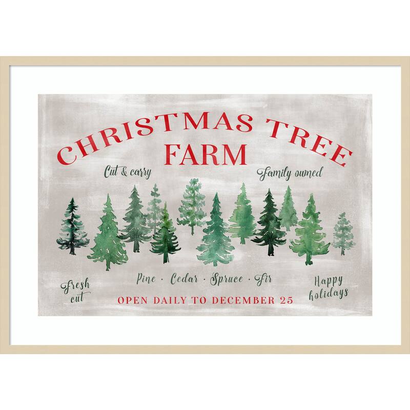 Christmas tree farm sign by Rosana Laiz Blursbyai Wood Framed Wall Art Print