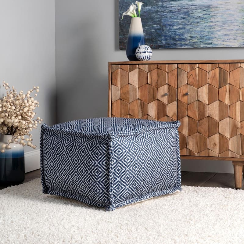 Nuloom Amalfi Aztec Print Indoor/Outdoor Ottoman Pouf - Blue