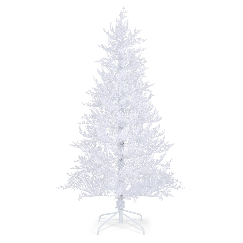 Costway 6 FT Pre-Lit Christmas Tree Snow Flocked Hinged 11 Lighting - See Details - White - 6 Foot