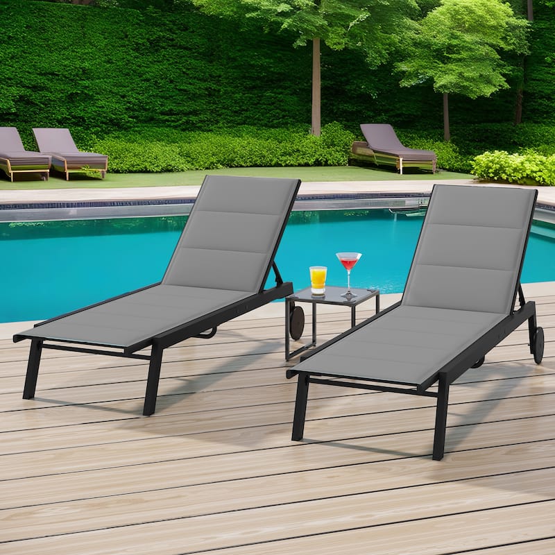 Outdoor Resin Lounge With Adjustable Back, Upholstered Fabric With Side Table - N/A - Grey