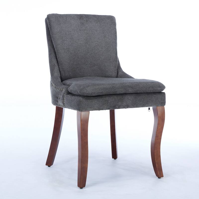 Chenille Upholstered Dining Chairs, Kitchen Chairs with Nailhead Trim & Double-Layer Seat Back Cushions, Solid Wood Legs