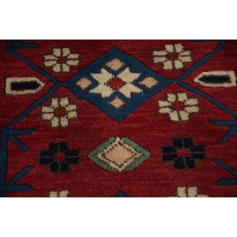 Hand Knotted Oriental 100% Wool Carpet Transitional Geometric Red Anatolian Area Rug - 5' 4'' X 3' 10''