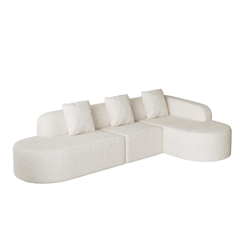 Curved Modular Sofa with Chaise Lounge, Full Compression Upholstered Boneless Sofa, Corner 3 Seater Sofa with 3 Pillows
