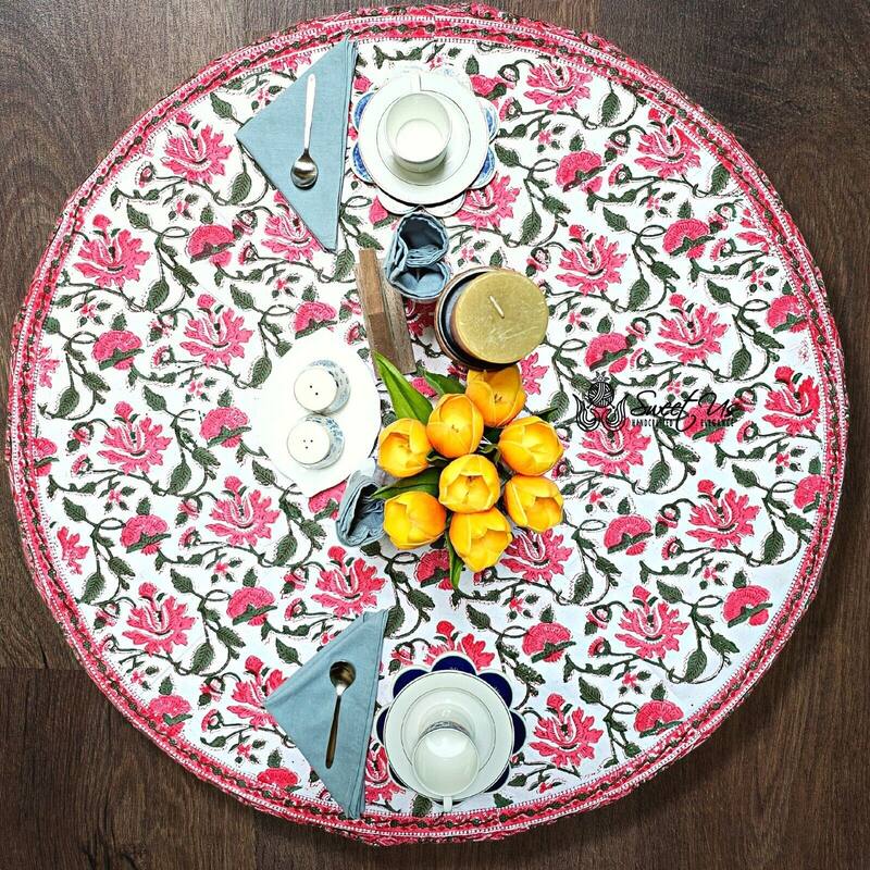 Romantic Floral Block Print Tablecloth Collection