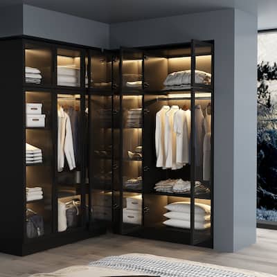 Lighted Modern Glass Door Wardrobe Armoire with Ample Storage - 47.2"