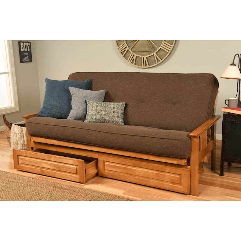 Somette Monterey Butternut Full-size Storage Futon Set with Mattress - Linen Cocoa