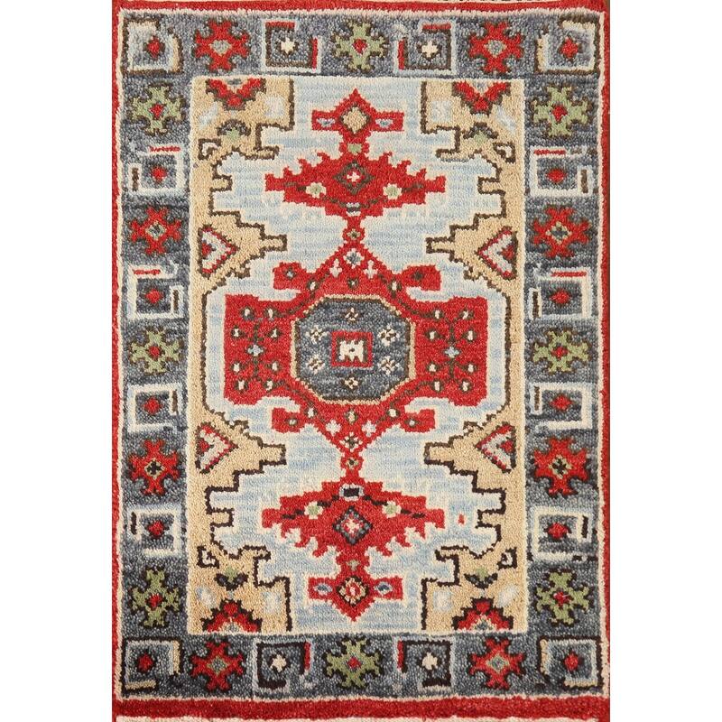 Hand Knotted Oriental 100% Wool Carpet Traditional Geometric Navy Blue & Blues Viss Area Rug - 3' 0'' X 2' 0''