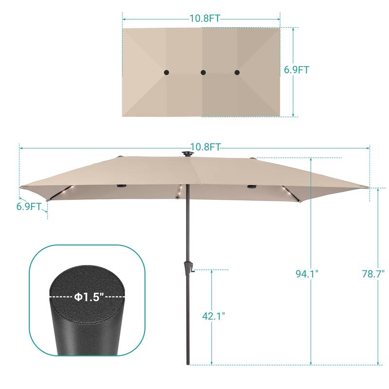 BONOSUKI 11x7/10x6.5ft Solar LED Double-Sided Patio Umbrella with Large Canopy Outdoor Table Umbrella