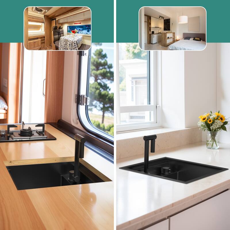 Black/SILVER/WHITE RV Sink with faucet and a foldable tap inside