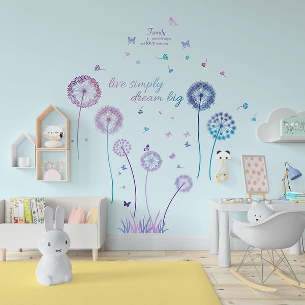 slide 2 of 7, Walplus Large Purple Dandelions And Butterflies Nursery Wall Stickers Decals