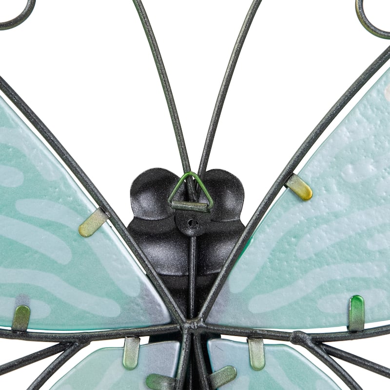 Green Metal Butterfly Outdoor Garden Wall Hanging - 12"