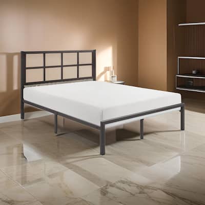 Annie Queen Platform Bed, Framed Faux Cane Panel Headboard, Dark Bronze