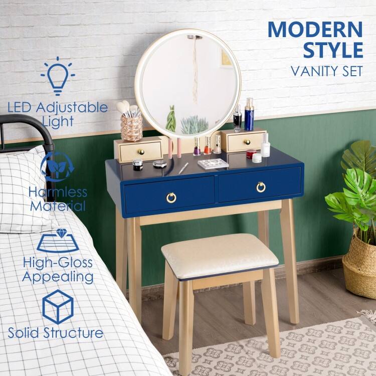 Set 3 Makeup Vanity Table Color Lighting Jewelry Divider Dressing Table - 52.5" x 31.5" x 16" (L x W x H)