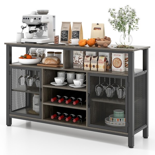 Gymax Industrial Metal Buffet Sideboard with 8-Bottle Wine Rack