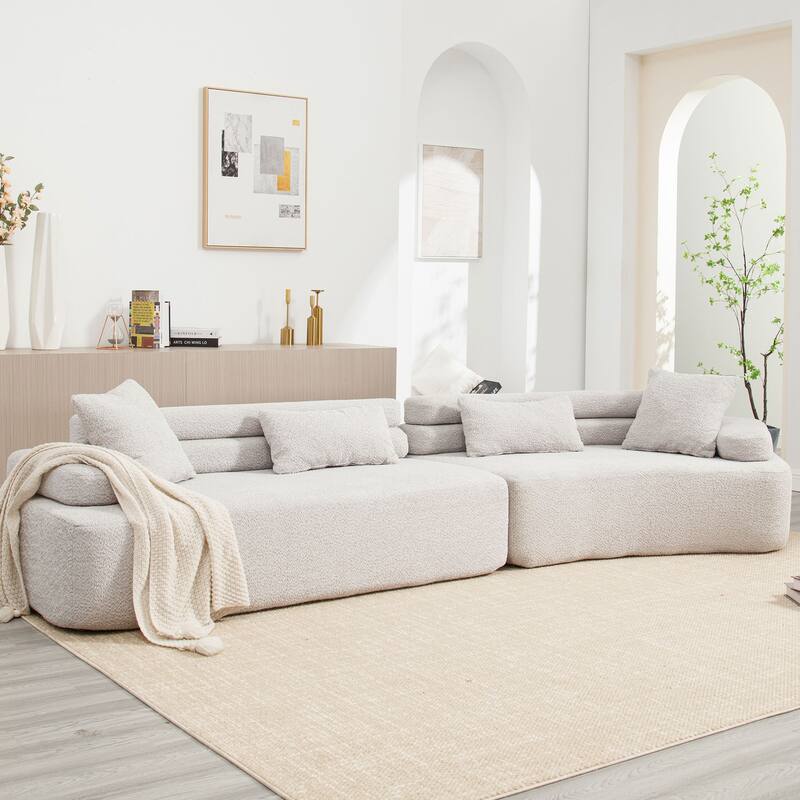 Indoor Foam Sleeper Sofa Bed with Double Backrest and Round Armrests for Living Room or Bedroom