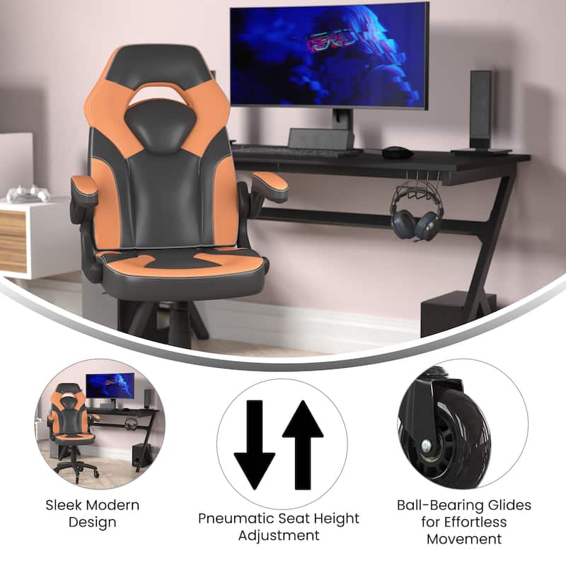 Office Gaming Chair with Skater Wheels & Flip Up Arms - LeatherSoft