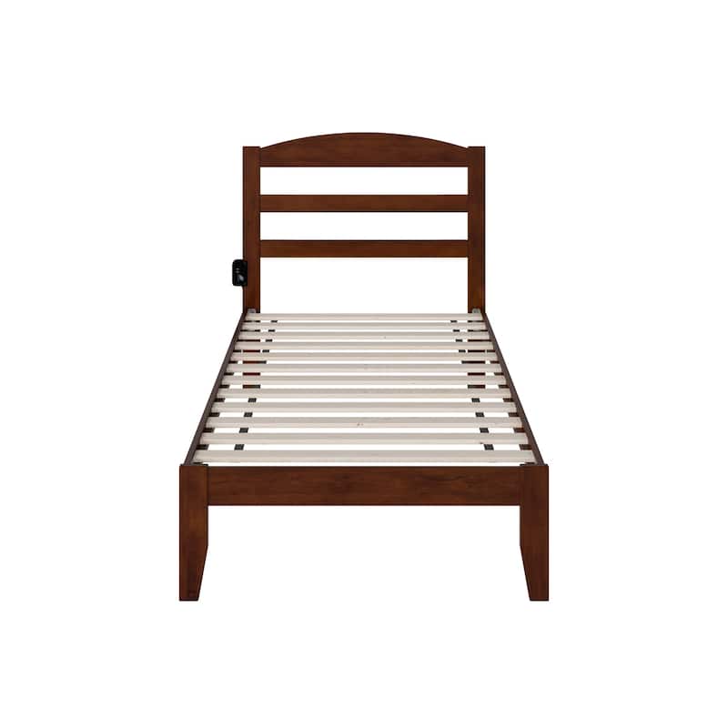 Twin Bed Frame Walnut Wood Slat Platform Bed Coastal Style